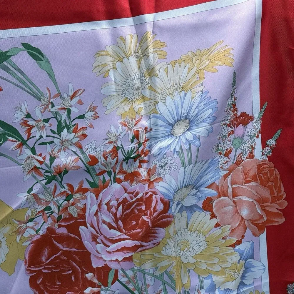 Brooks Brothers Silk Square Scarf Floral Botanical Rose Red Pink NWT Italy VTG